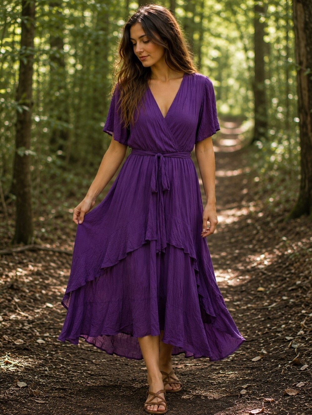 NEW A Beautiful Soul 22/44 Dark Purple Ruffle Whimsygoth Tiered Midi Dress